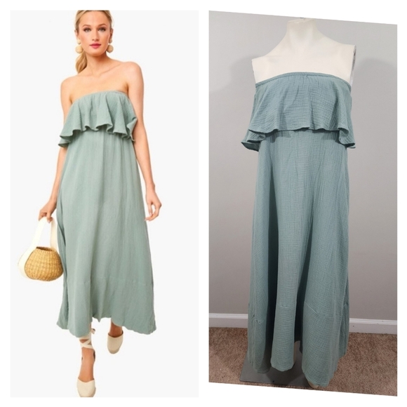 Pomander Place Dresses & Skirts - Pomander Place Tuckernuck Mallorca Sage Green Gauzy Strapless Ruffle dress XS